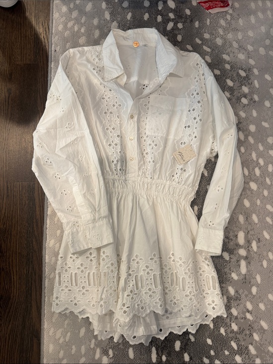 Free People Pants - Free People White Eyelet Button Shirt Dress